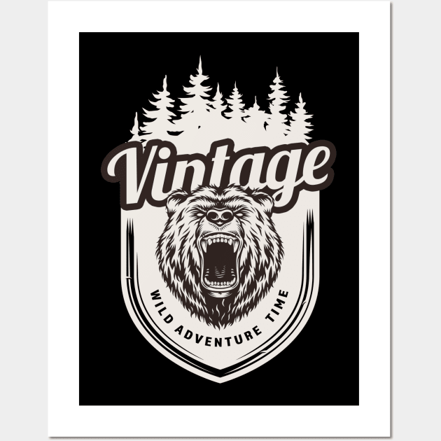 Vintage Bear Adventure Wall Art by Imutobi